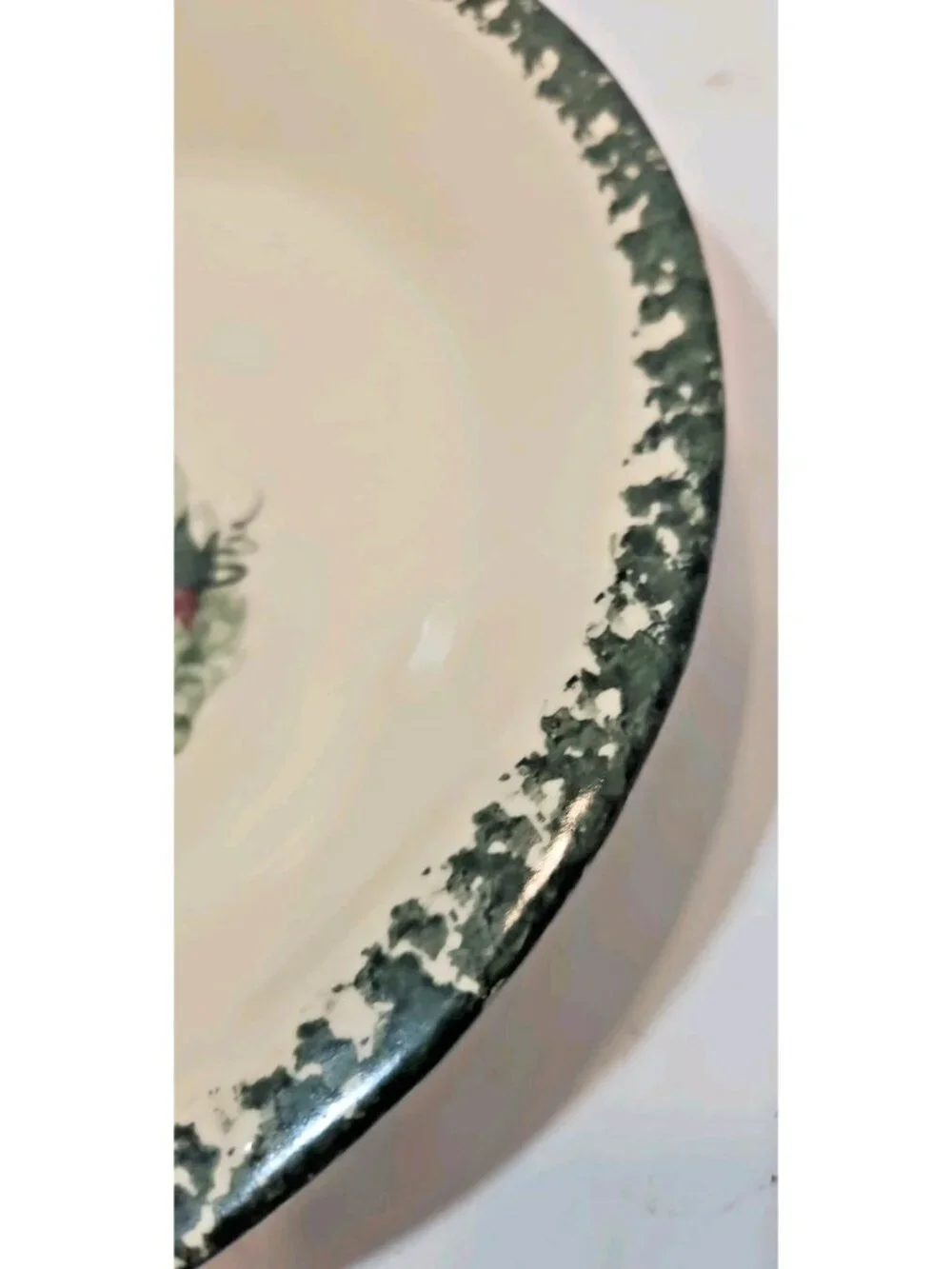 Vintage East Texas Potteries Pie Plate Sponged Border Floral Heart Pink Green